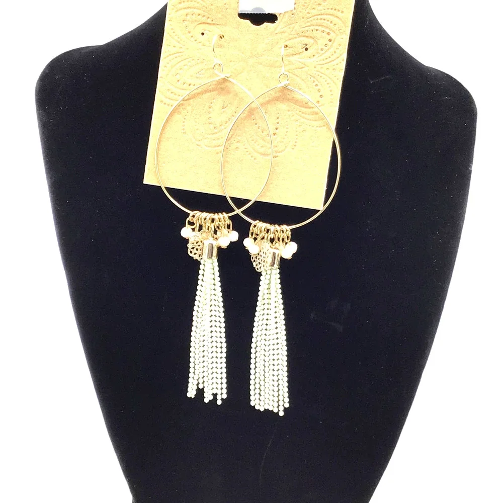 Gold Oval Hoops‎ With Gold & Cream Beads